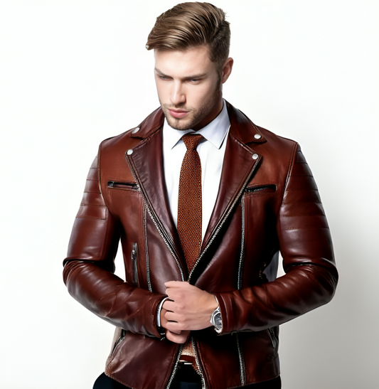 Jacket en Cuir Luxe Homme - Marron Élégant